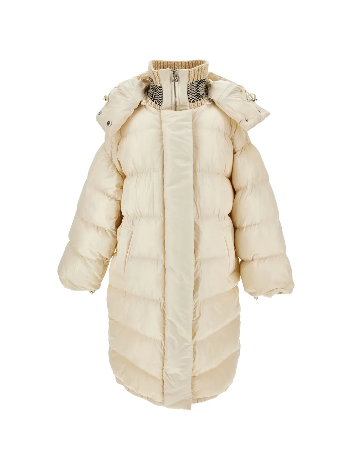 Стеганое пальто с капюшоном Ermanno Scervino Junior, нейтральные цвета