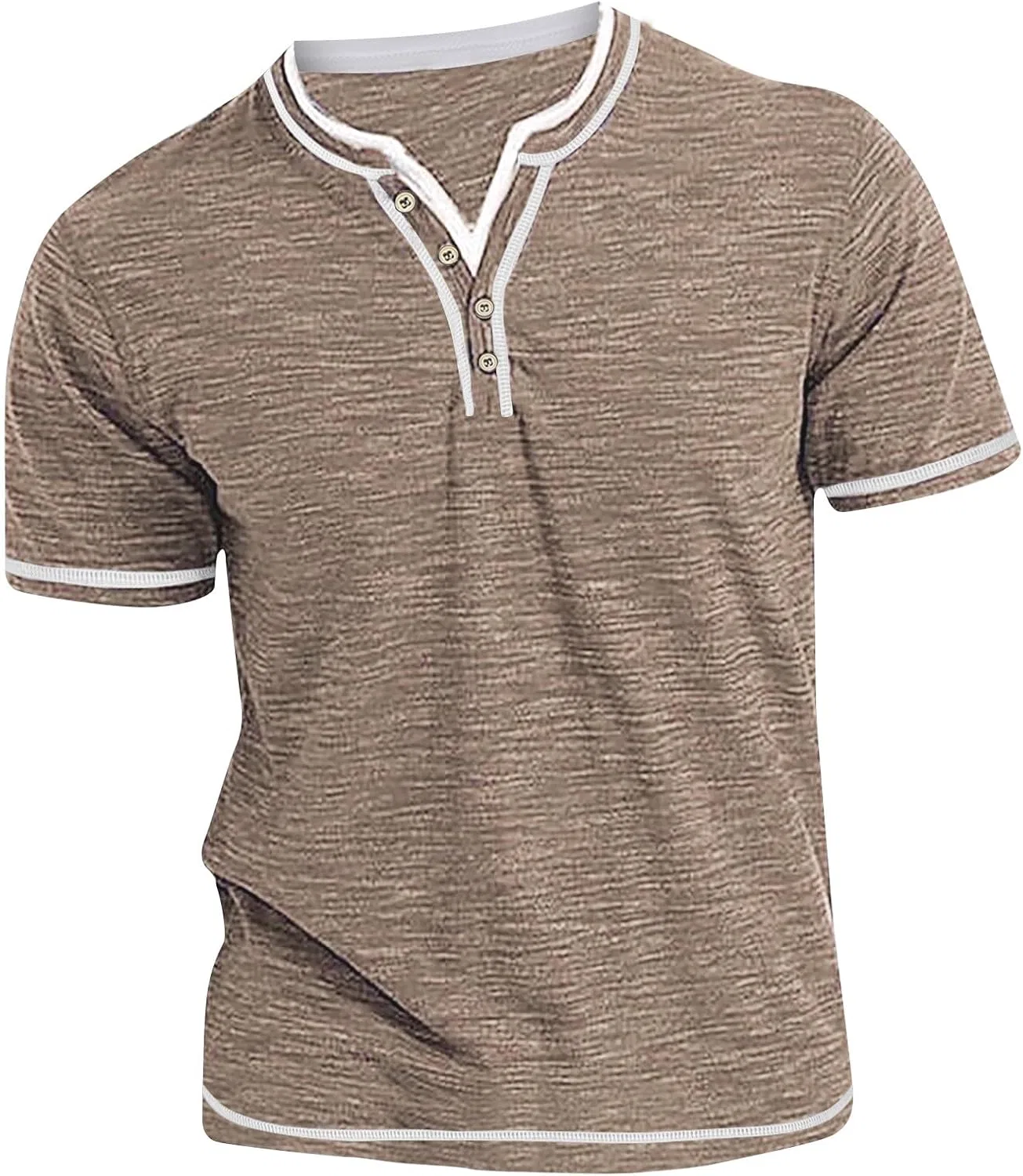 Мужская хлопковая футболка-поло Henley с коротким рукавом, Khaki