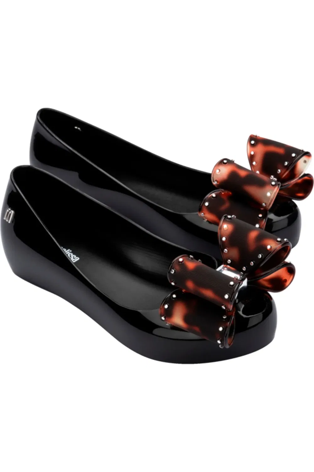 Туфли детские на плоской подошве с бантами Mini Melissa, Black/Tortoiseshell