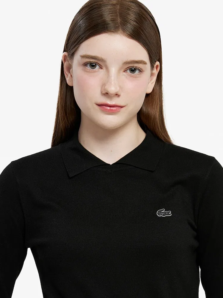 Пуловер женский LACOSTE с контрастным воротником, вискоза, темно-синий — фото 2