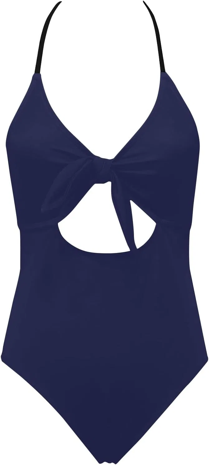 Женский цельнокроеный купальник с утяжкой живота и вырезами, Dark Blue — фото 4