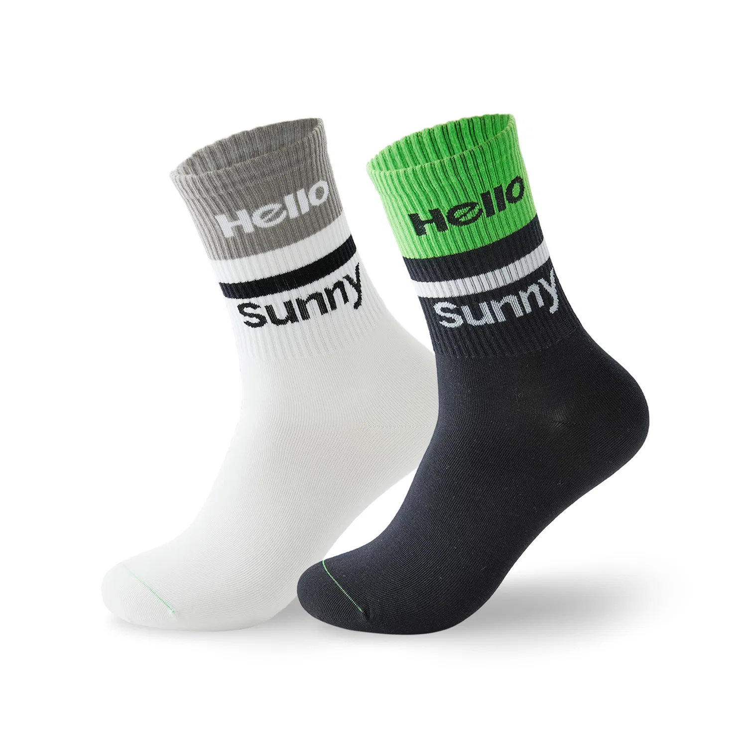 Детские носки с принтом Hello Sunny, 2 пары, White Gray/Black
