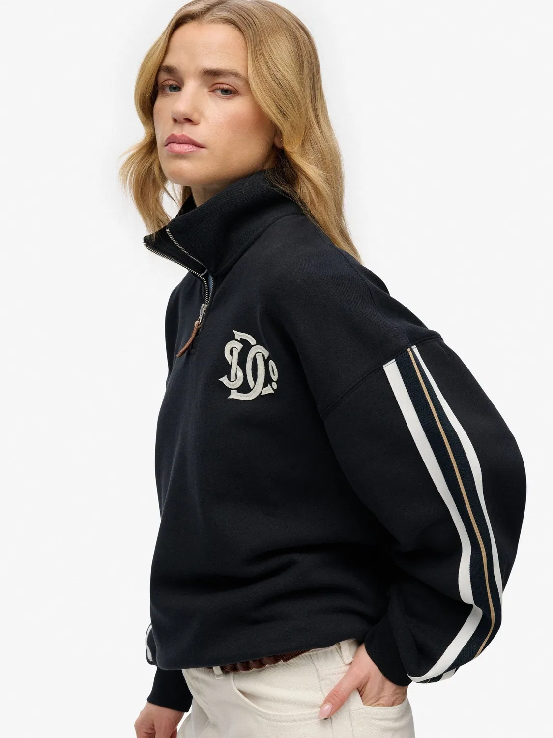 Джемпер с полузастежкой-молнией, свободный крой Superdry, синий — фото 2