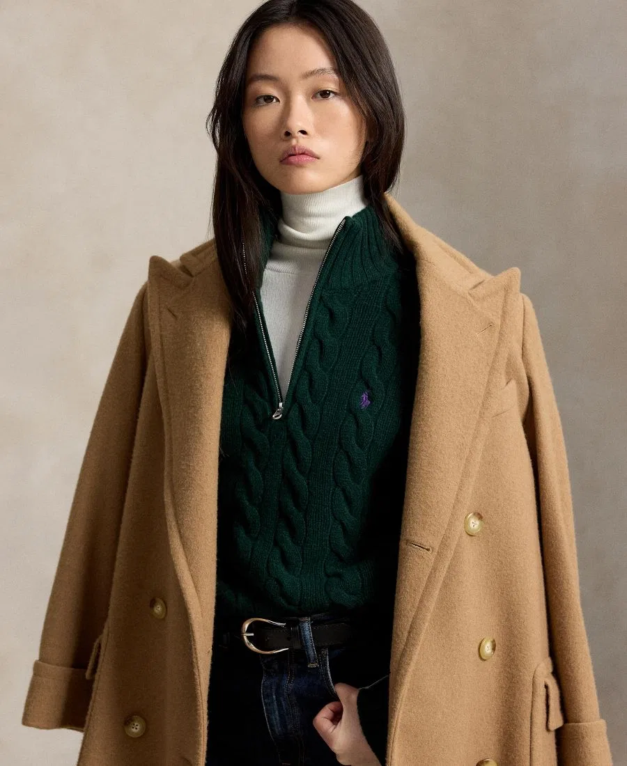 Свитер с кабельным узором и полузастежкой-молнией Polo Ralph Lauren, College Green — фото 3