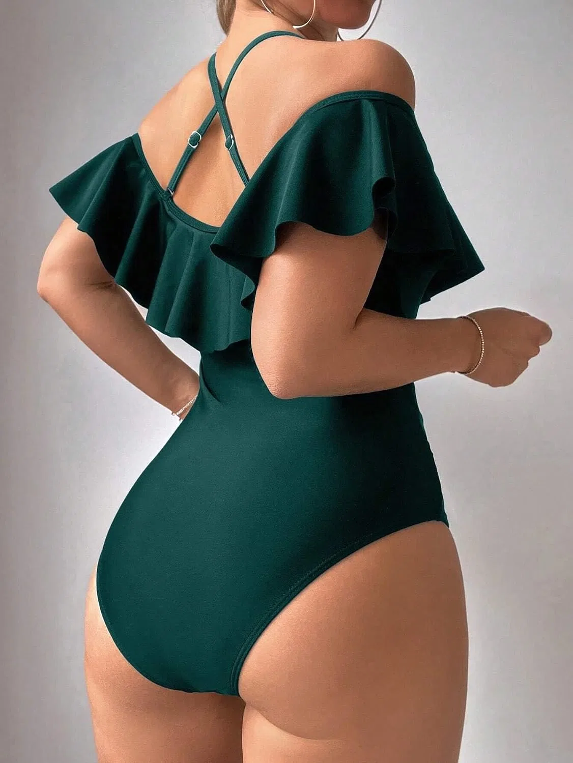 Женский цветной монокини на тонких бретелях, Dark Green — фото 2