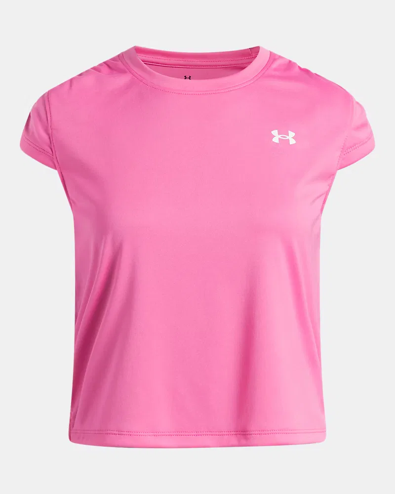 Футболка для девочек с драпировкой по боку UA Tech Ruched UnderArmour, Pink Frenzy/White