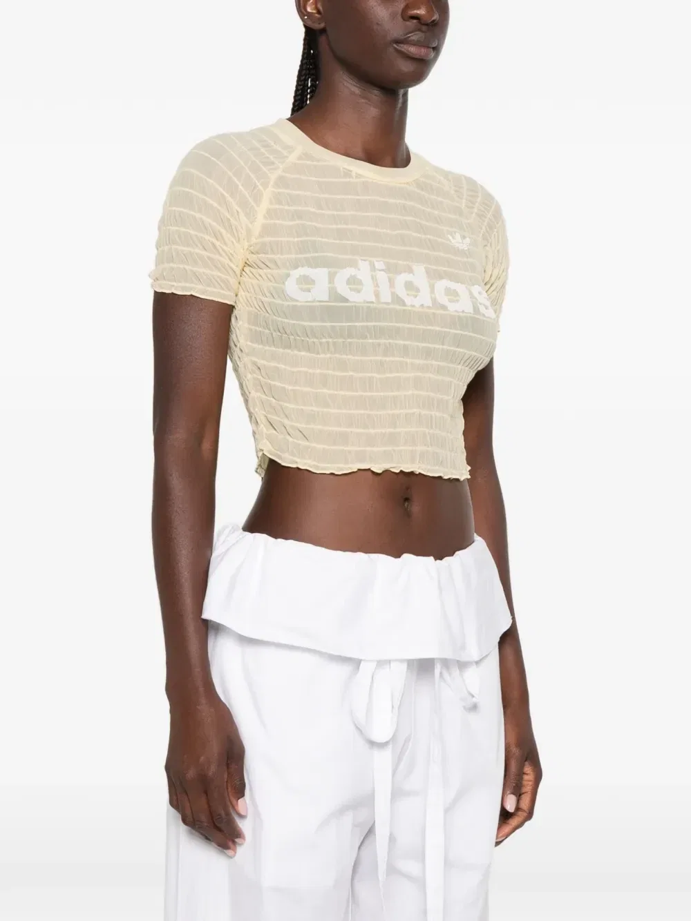 Футболка с логотипом и сборками Adidas, желтый — фото 3