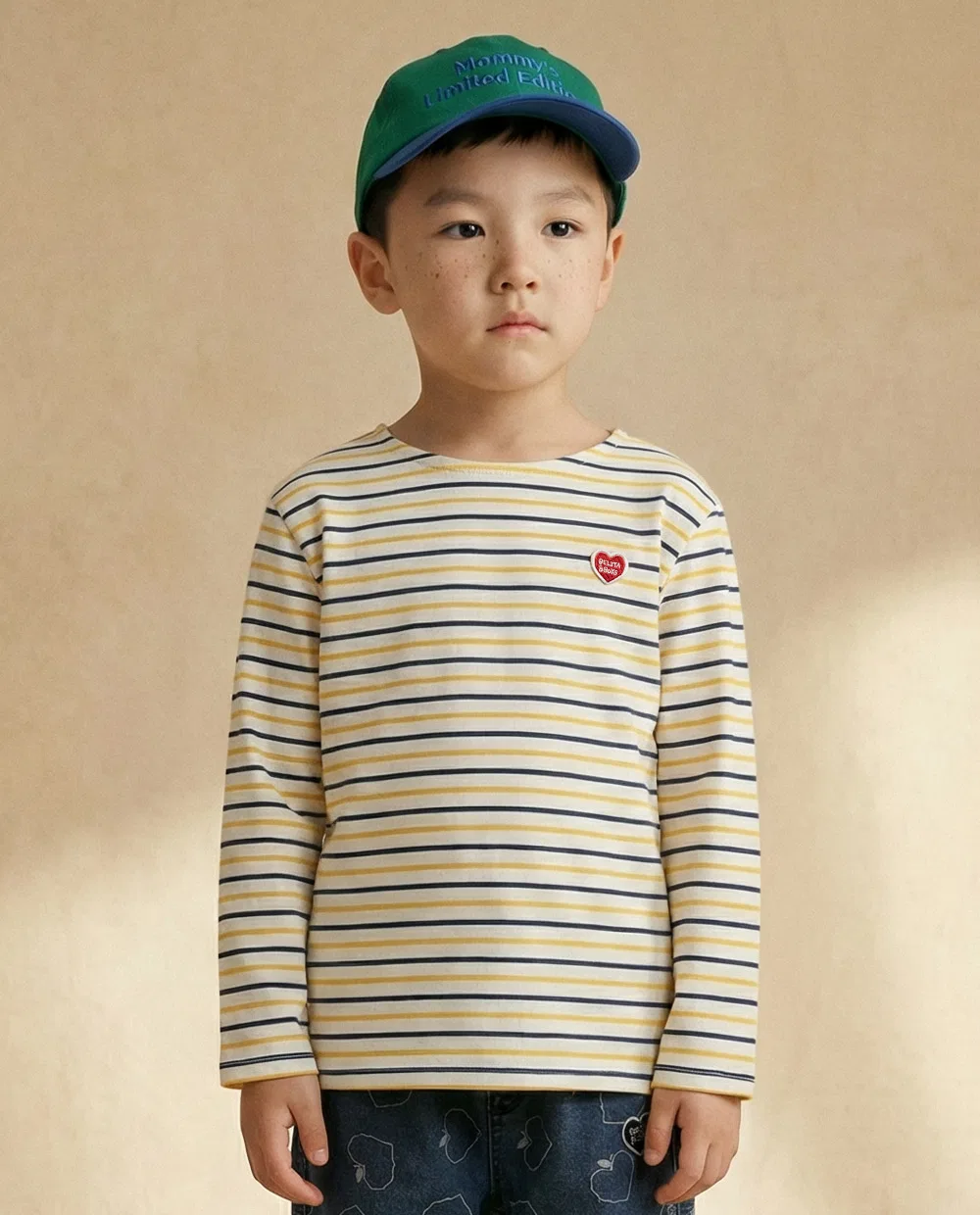 Детский лонгслив Belita&Boys Bb Heart Multi Stripe Boat Neck жёлтого цвета — фото 2