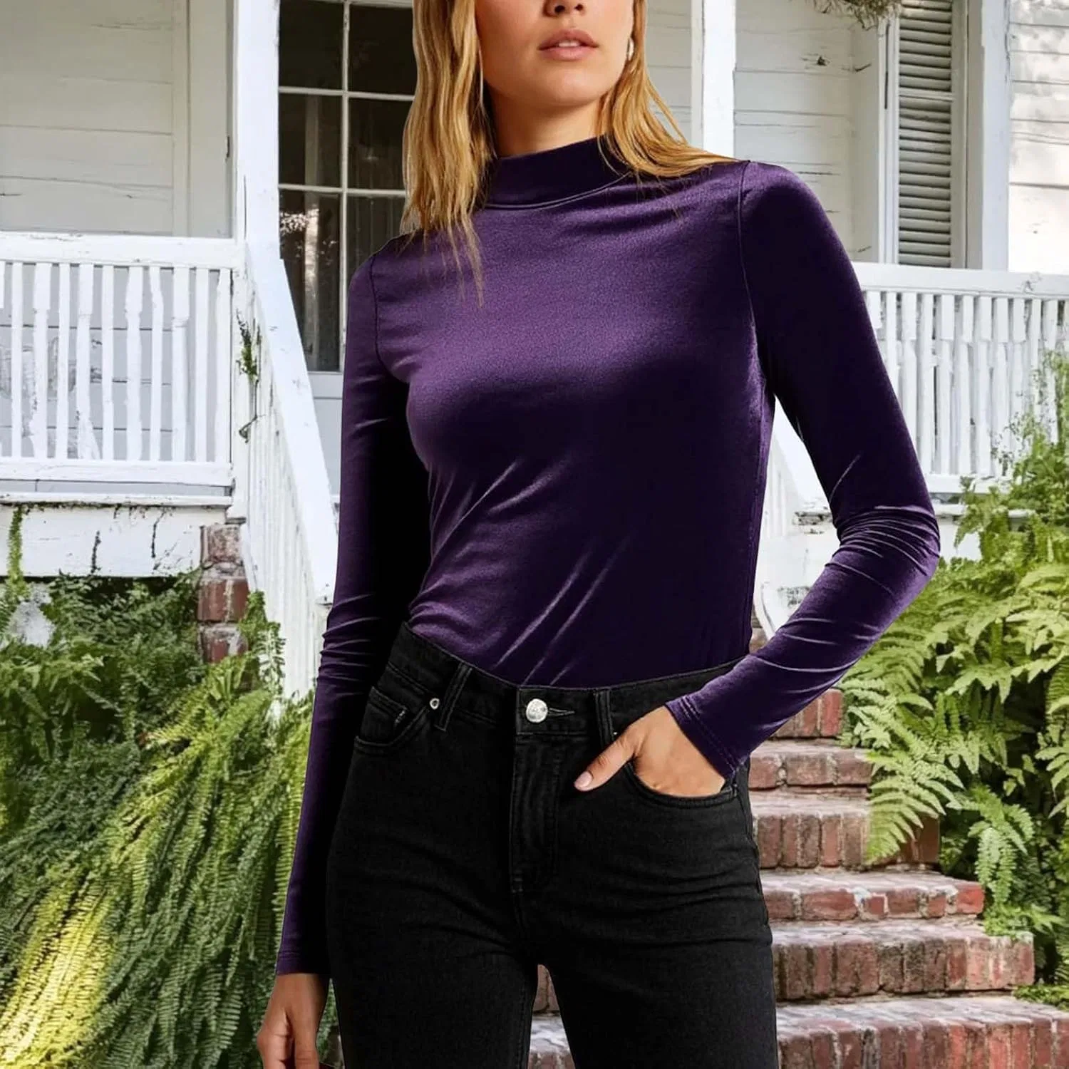 Женская водолазка облегающая Velvet Top, Purple — фото 4