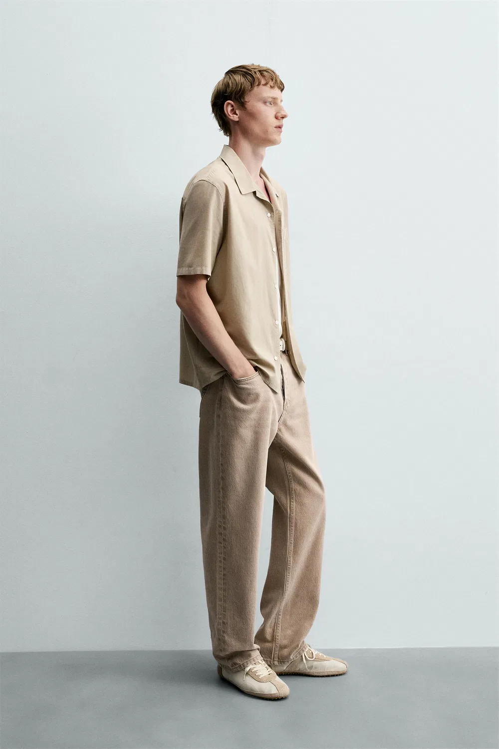 Рубашка из хлопкового вуаля ZARA, Taupe grey — фото 4