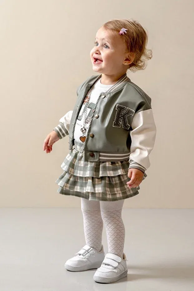 Детский комплект для девочек кожаный с принтом Party Jnf Kids, Mint Green — фото 2