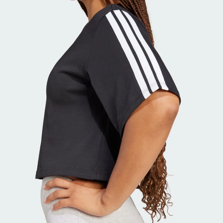 Футболка с длинным рукавом Essentials 3-Stripes Cotton Loose adidas, Черный — фото 4
