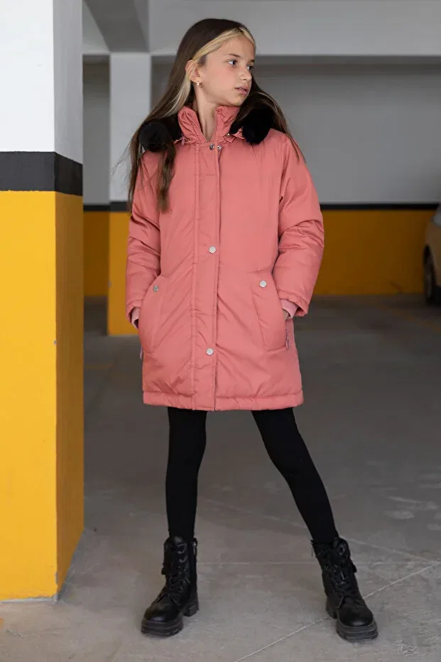 Детское пальто для девочек с капюшоном Cansın Mini, Pink — фото 3