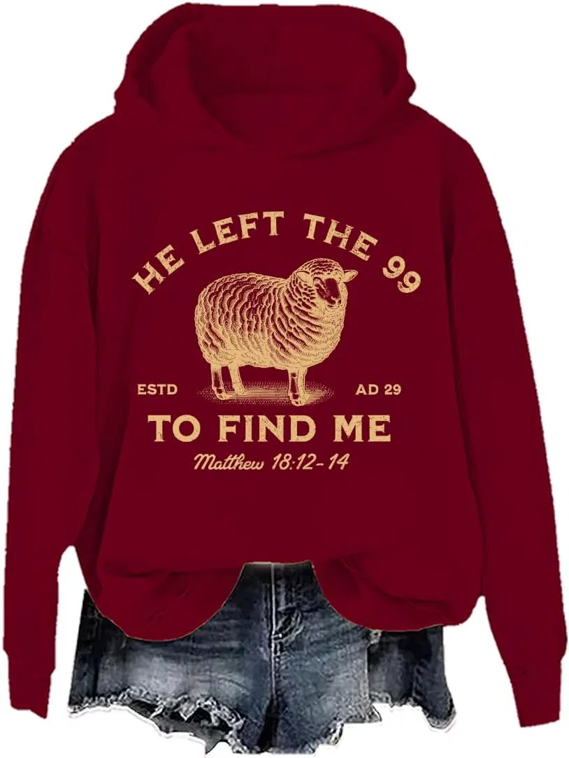 Женское худи с принтом He Left The 99 To Find Me, винный