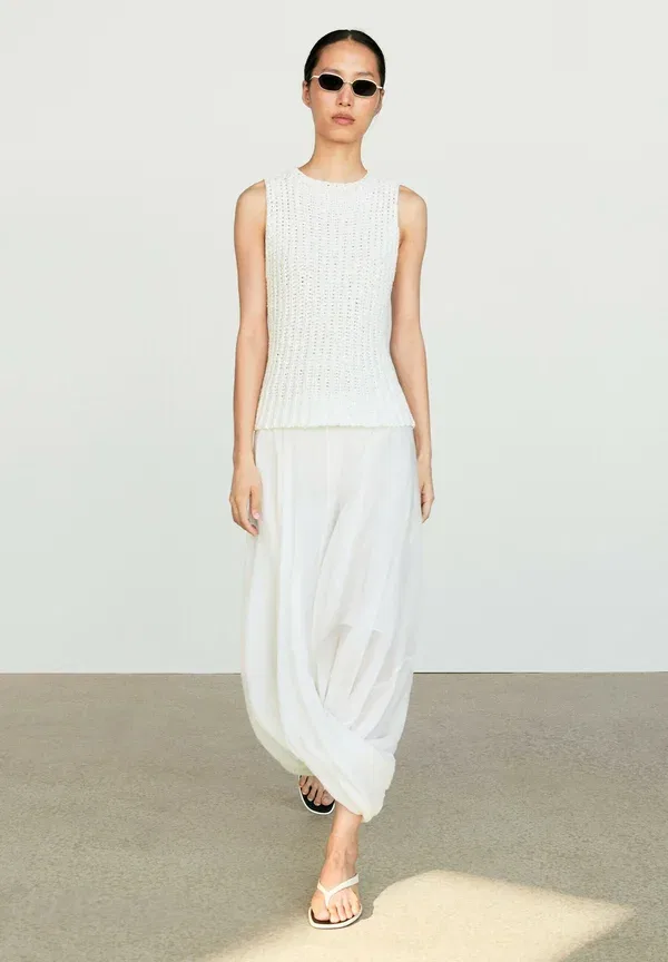 Топ хлопковый без рукавов Massimo Dutti, White, белый — фото 2