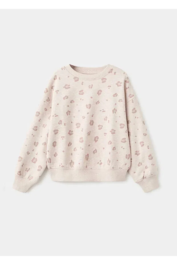 Детские свитшот для девочек хлопковый с принтом Mango Kids, Sand Beige