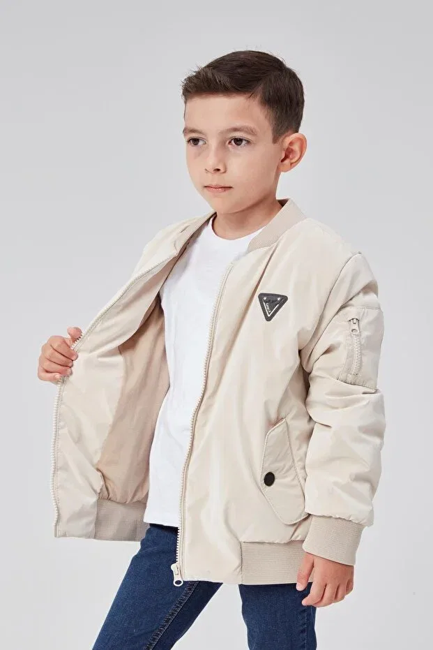 Детская куртка-бомбер для девочек хлопковая Basics Benitto Kids, Beige — фото 3