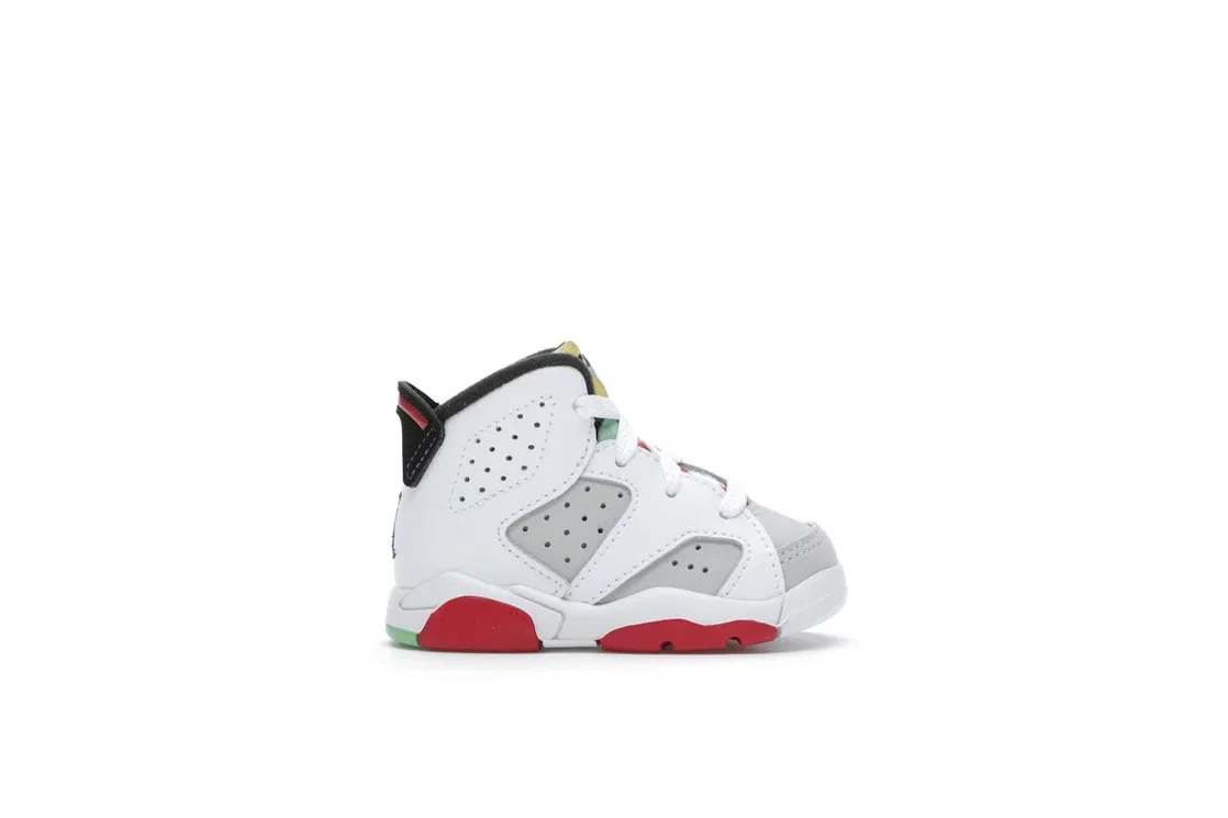 Детские кроссовки с перфорированными панелями Jordan 6 Retro Hare Jordan, Neutral Grey White True Red Black
