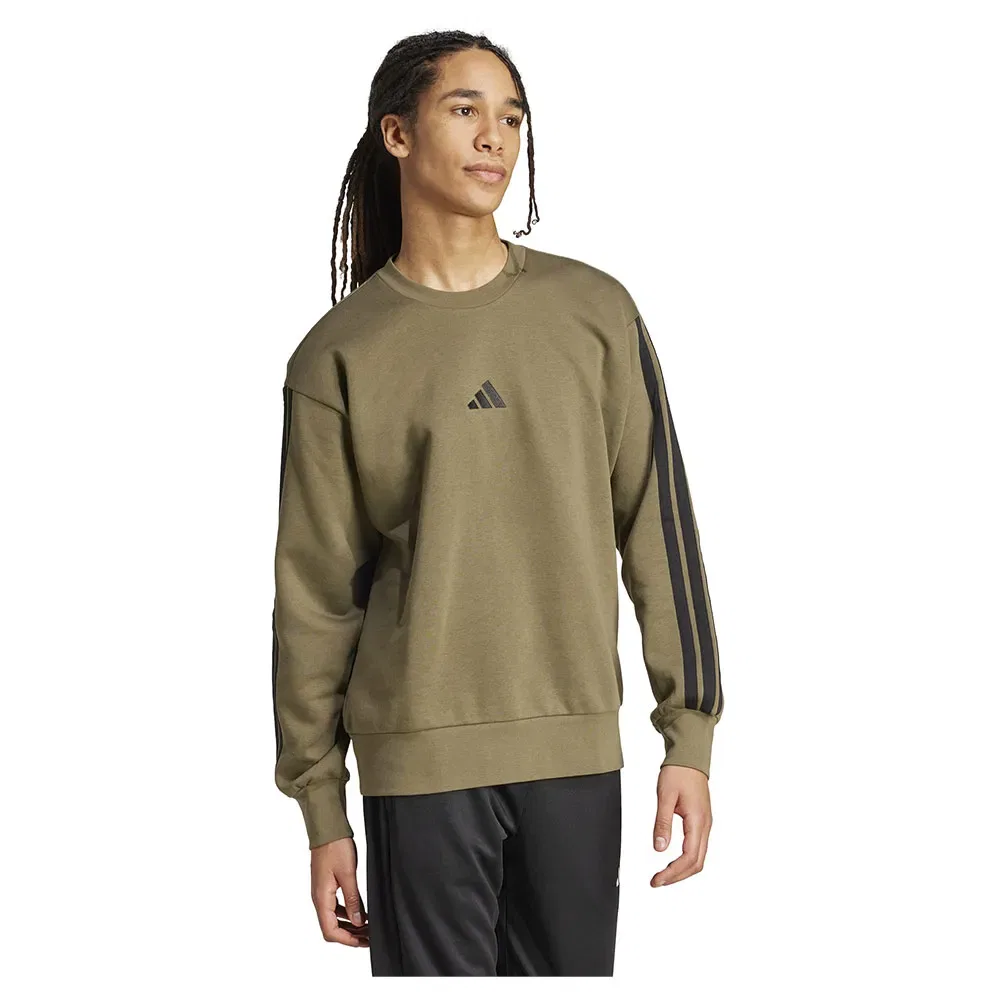 Свитшот флисовый с полосками Adidas Essentials 3 Stripes Fleece, зеленый — фото 3