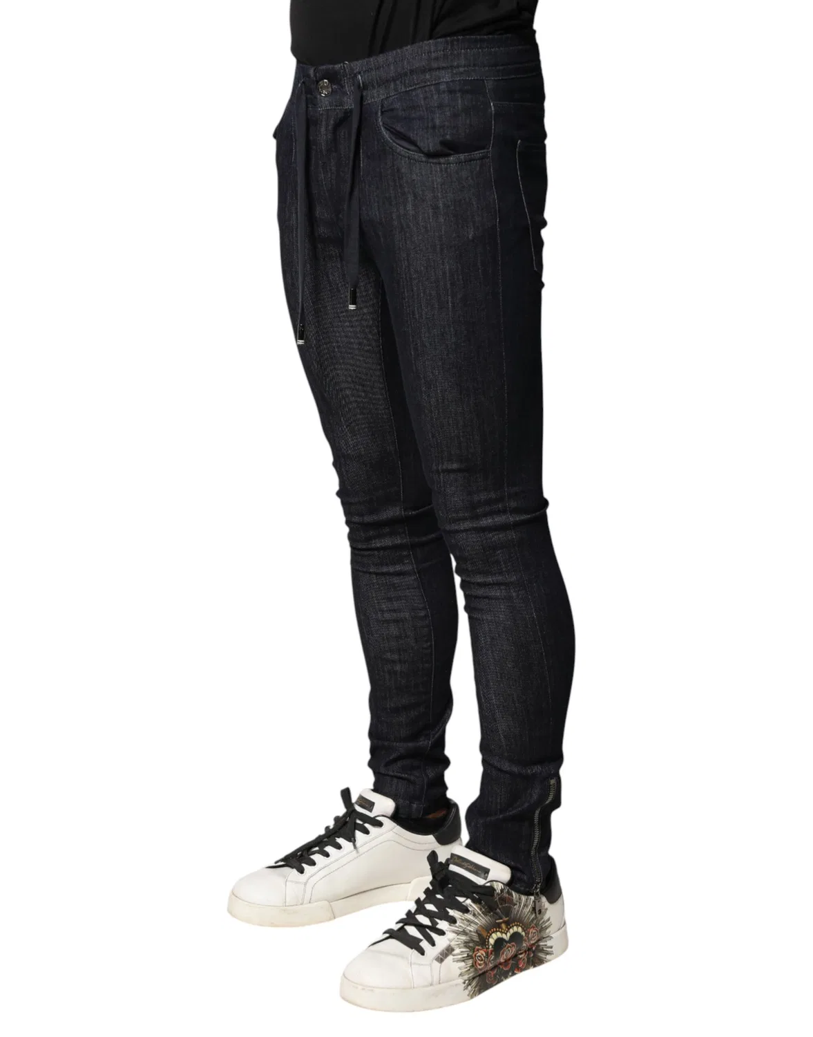 Мужские джинсы скинни с логотипом Black Cotton Stretch Skinny Denim Dolce & Gabbana, черный — фото 3