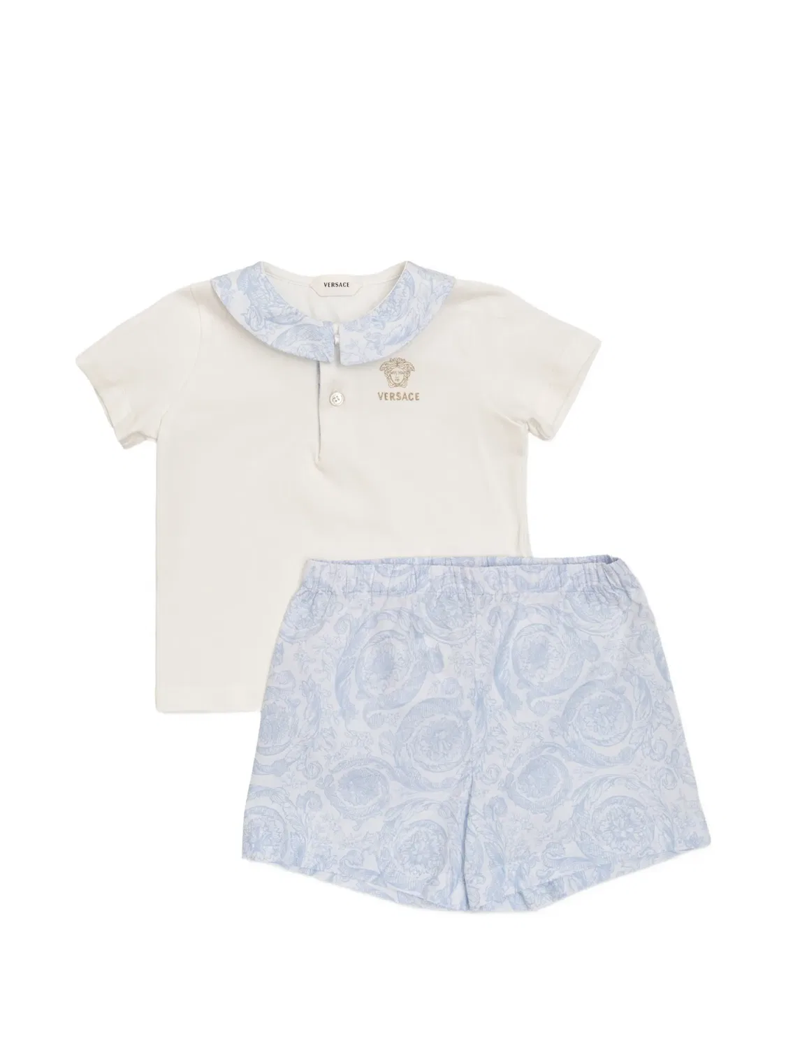 Комплект из рубашки поло и шортов с вышитым логотипом Versace Kids, белый