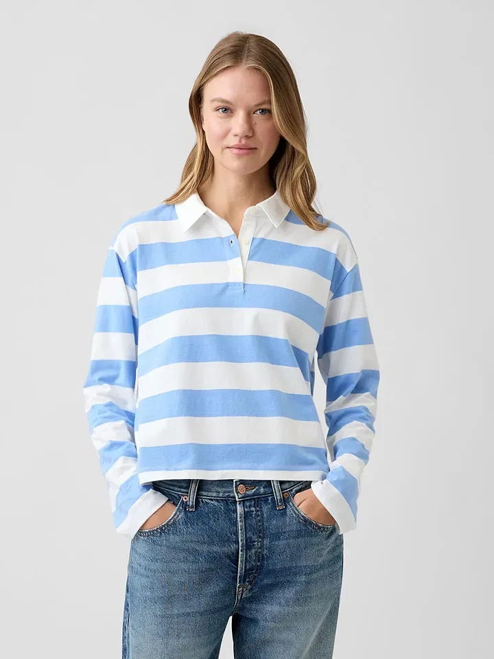 Женское поло с полосками GAP, Hellblau/White