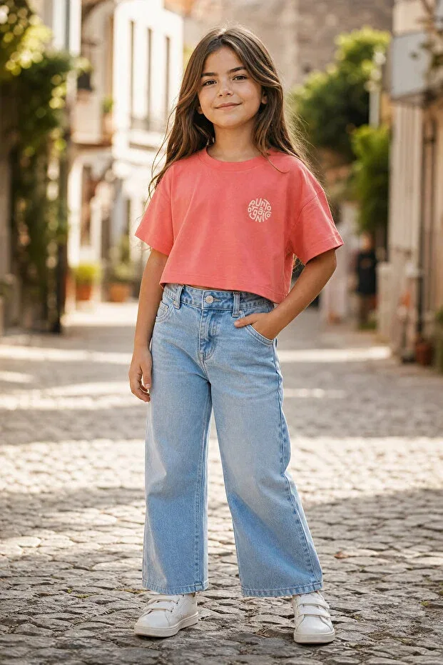 Детская футболка для девочек с принтом Oversize Crop T-Shirt Poozkids, Pink