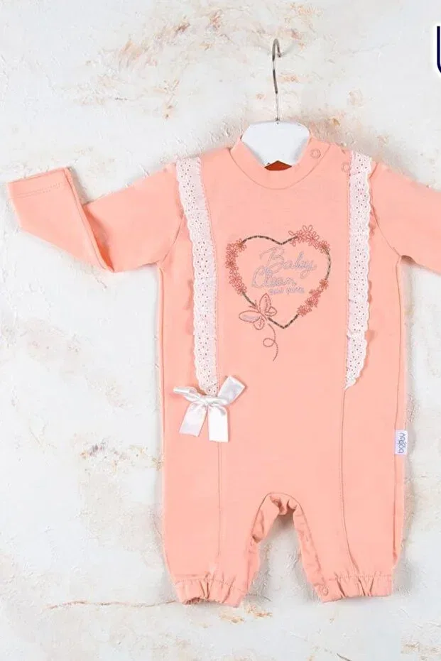 Детский комбинезон для девочек хлопковый Heart Embroidered Babydonat, Salmon