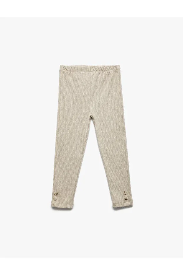 Детские леггинсы для девочек с принтом Button detailed houndstooth patterned long leggings with elastic waist Koton, Ecru