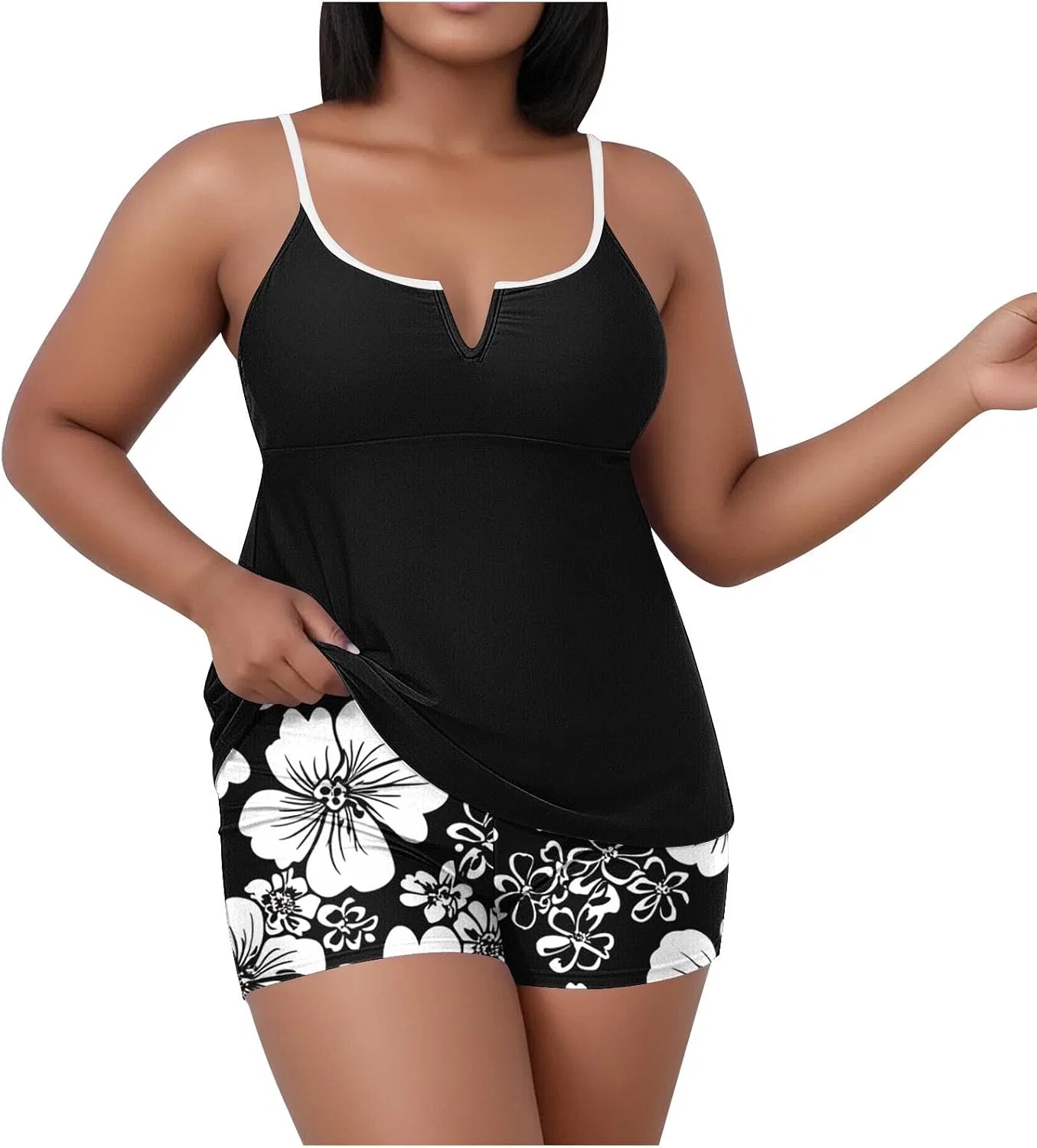 Женский танкини-комплект с утяжкой живота Plus Size, Black