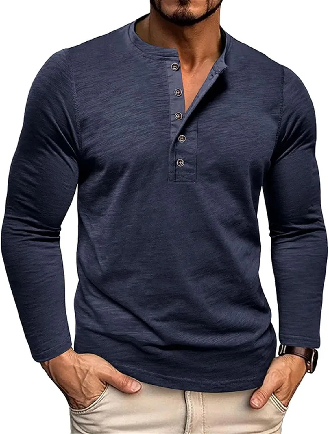 Мужская футболка с длинным рукавом хлопковая Casual Solid, Green — фото 2
