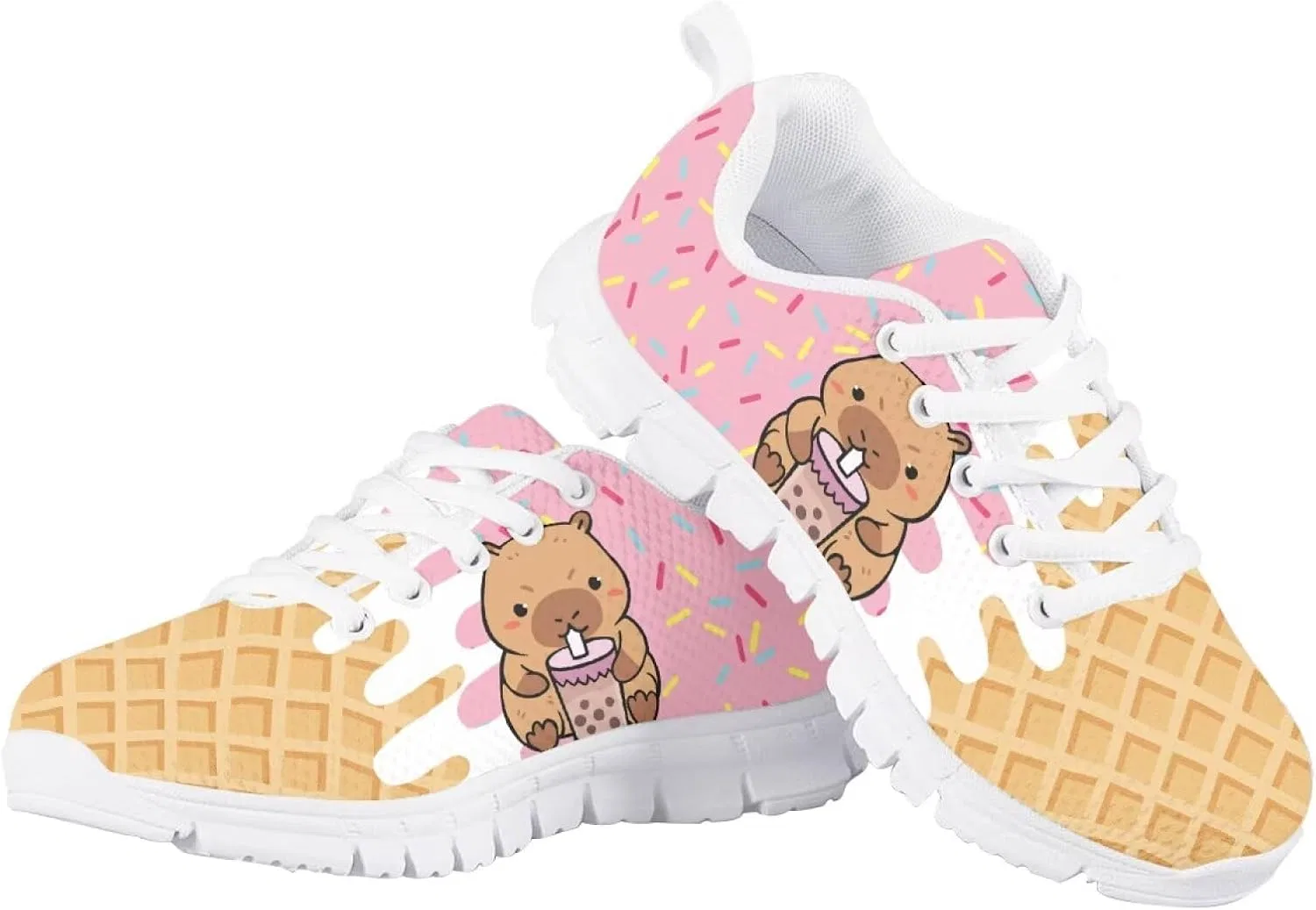 Детские кроссовки для девочек с принтом Running Gym Shoes Cugasmaru, Capybara Ice Cream — фото 4
