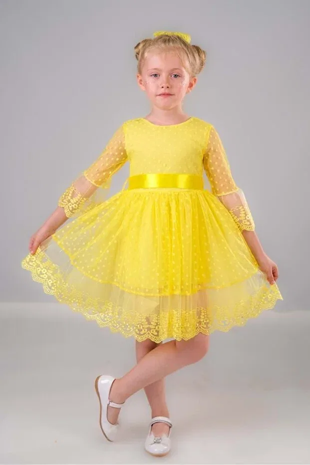 Детское платье для девочек кружевное Elegant Mnk, Yellow — фото 3