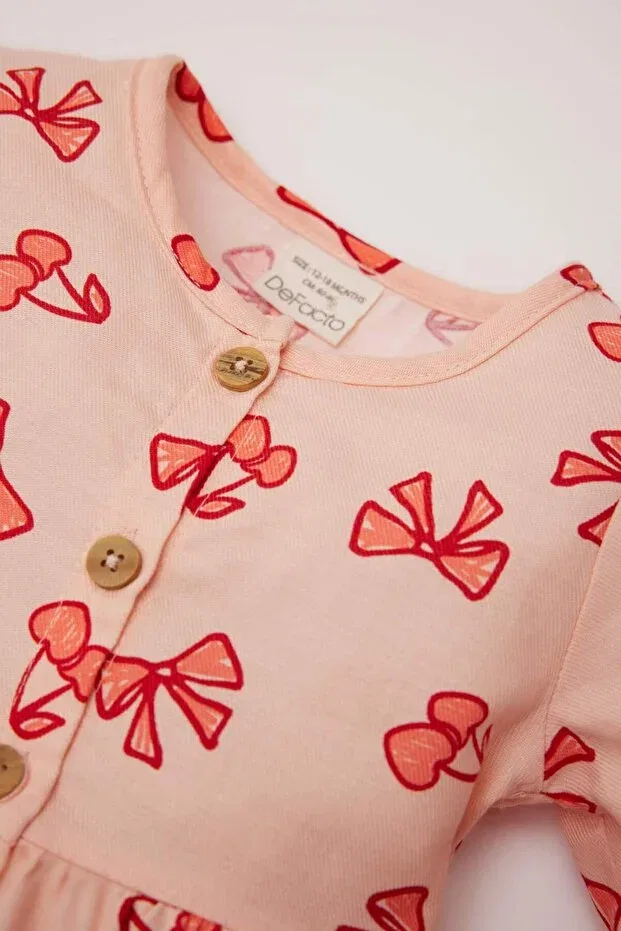 Детское платье для девочек с длинным рукавом Bow patterned long sleeve twill dress baby girl d9564a525sp Defacto, Pink-Pn212 — фото 2