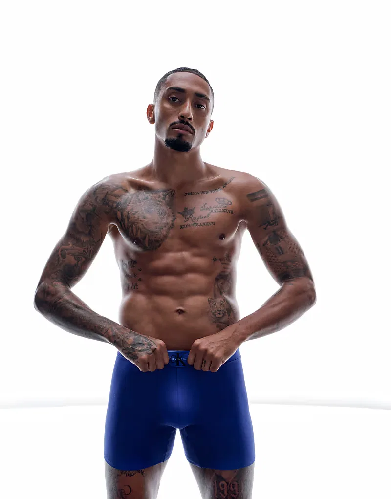 Боксеры-брифы хлопковые с монограммой 3 шт Calvin Klein, черный/синий — фото 3