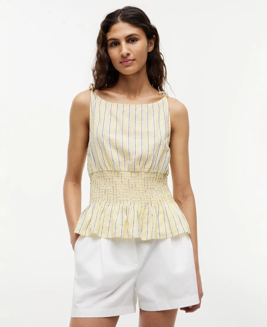 Топ с текстурной сборкой и завязками на плечах Tommy Hilfiger, Light Quartz Stripe Cream