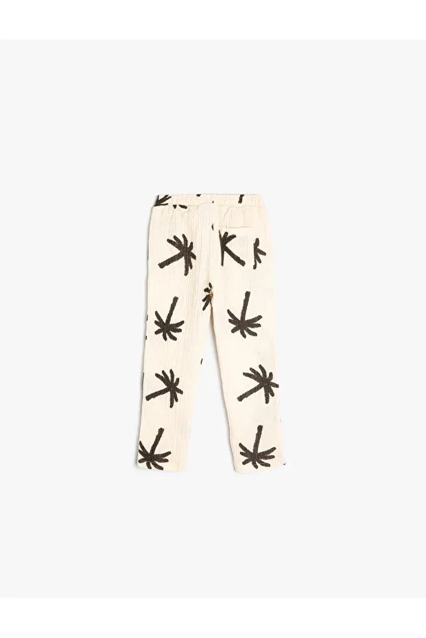 Детские брюки для девочек прямого кроя с завязками на поясе Koton, Ecru Patterned — фото 2