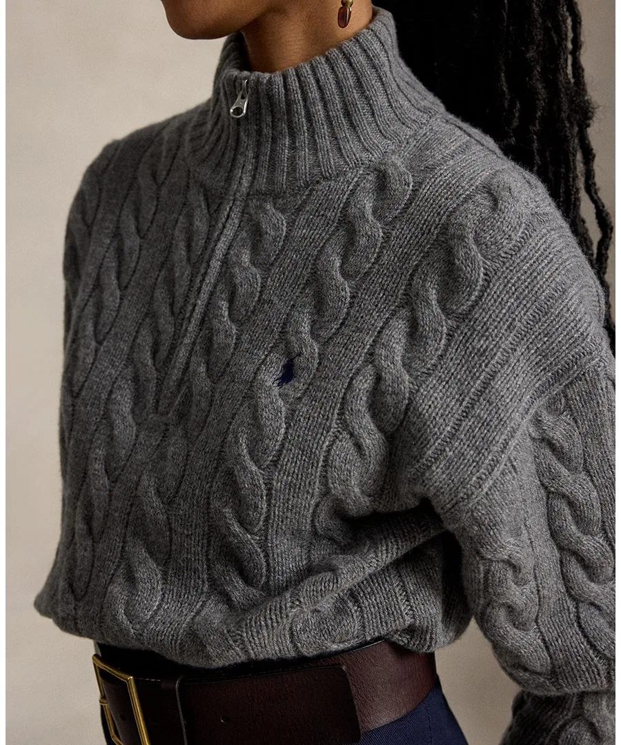 Свитер с высоким воротом и полузастежкой-молнией Polo Ralph Lauren, Flannel Grey Heather — фото 3