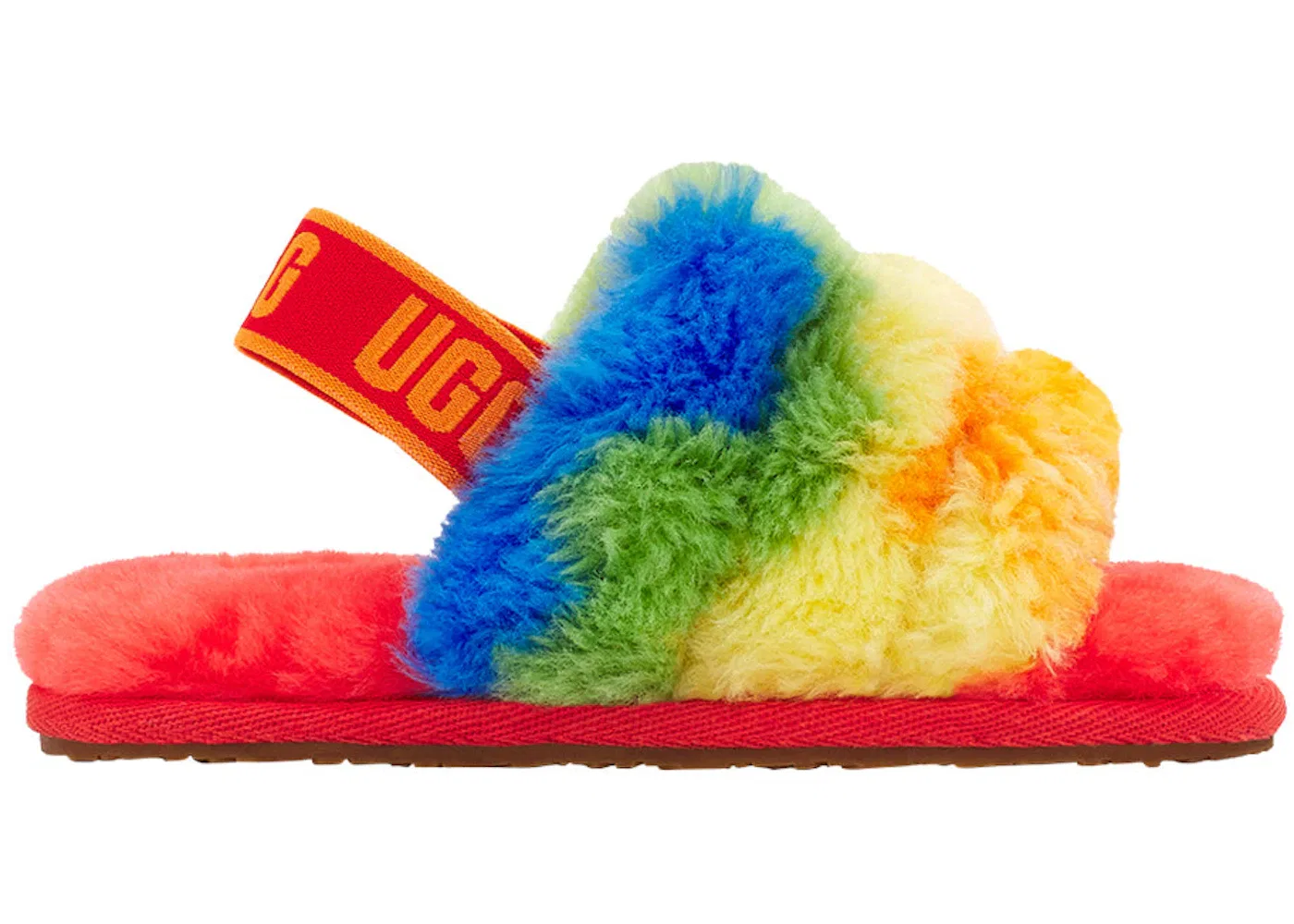 Детские шлепанцы с принтом UGG Fluff Yeah Slide, Rainbow Stripes