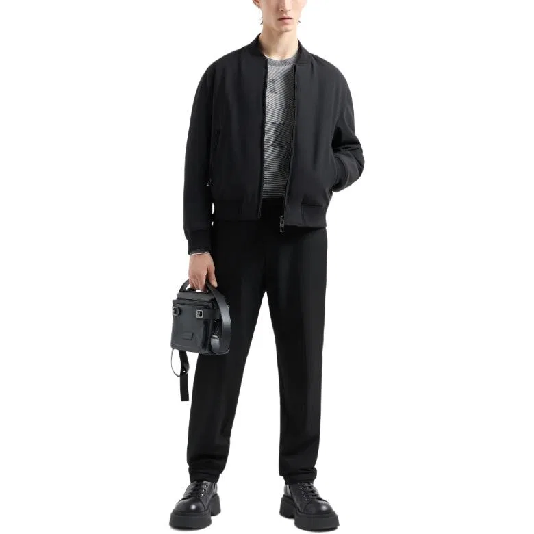 Брюки из компактной ткани с шерстяной отделкой Emporio Armani, Black — фото 3