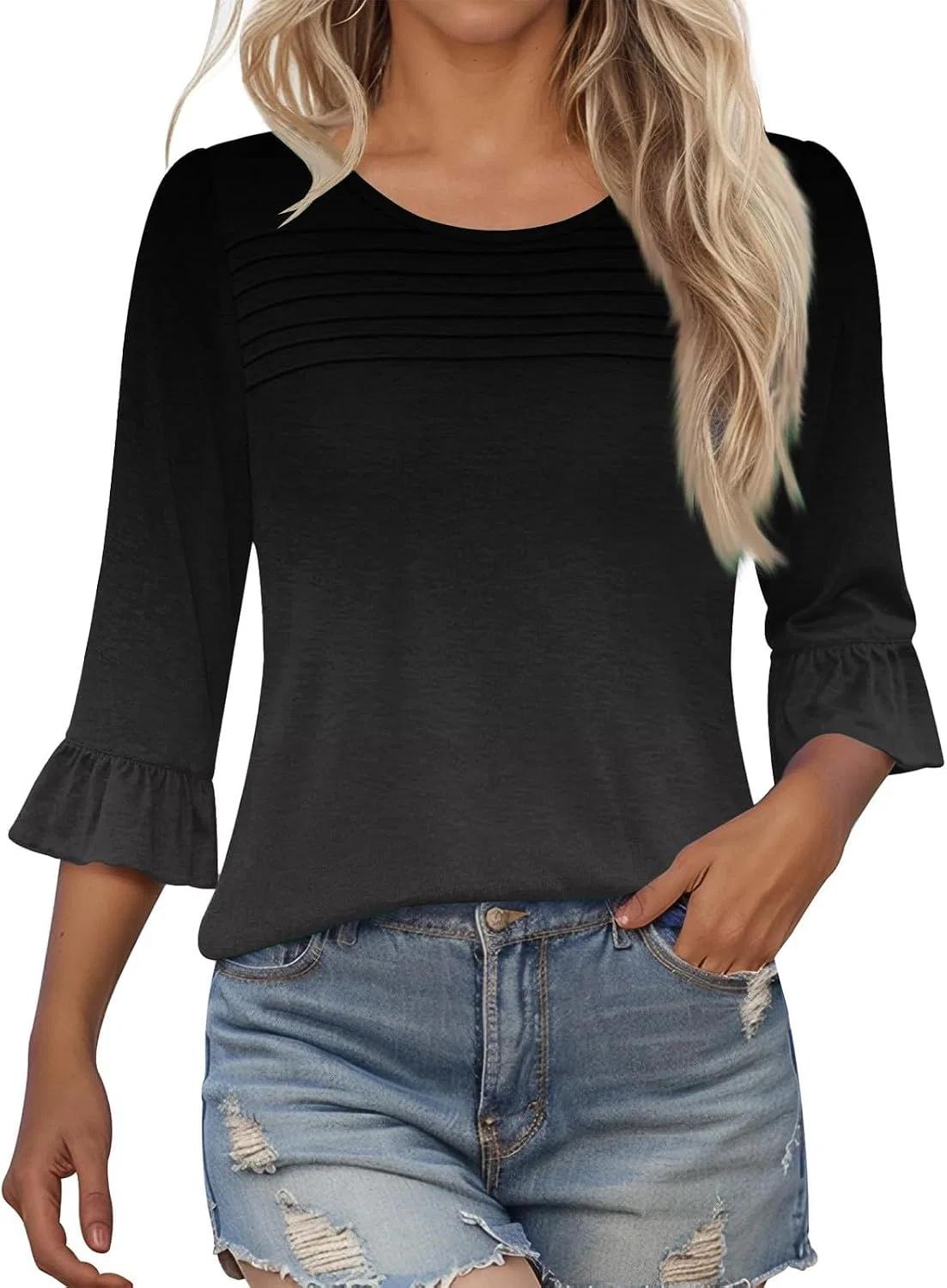 Женская футболка с длиной рукава 3/4 Bell Sleeve Tunic Top, Gray