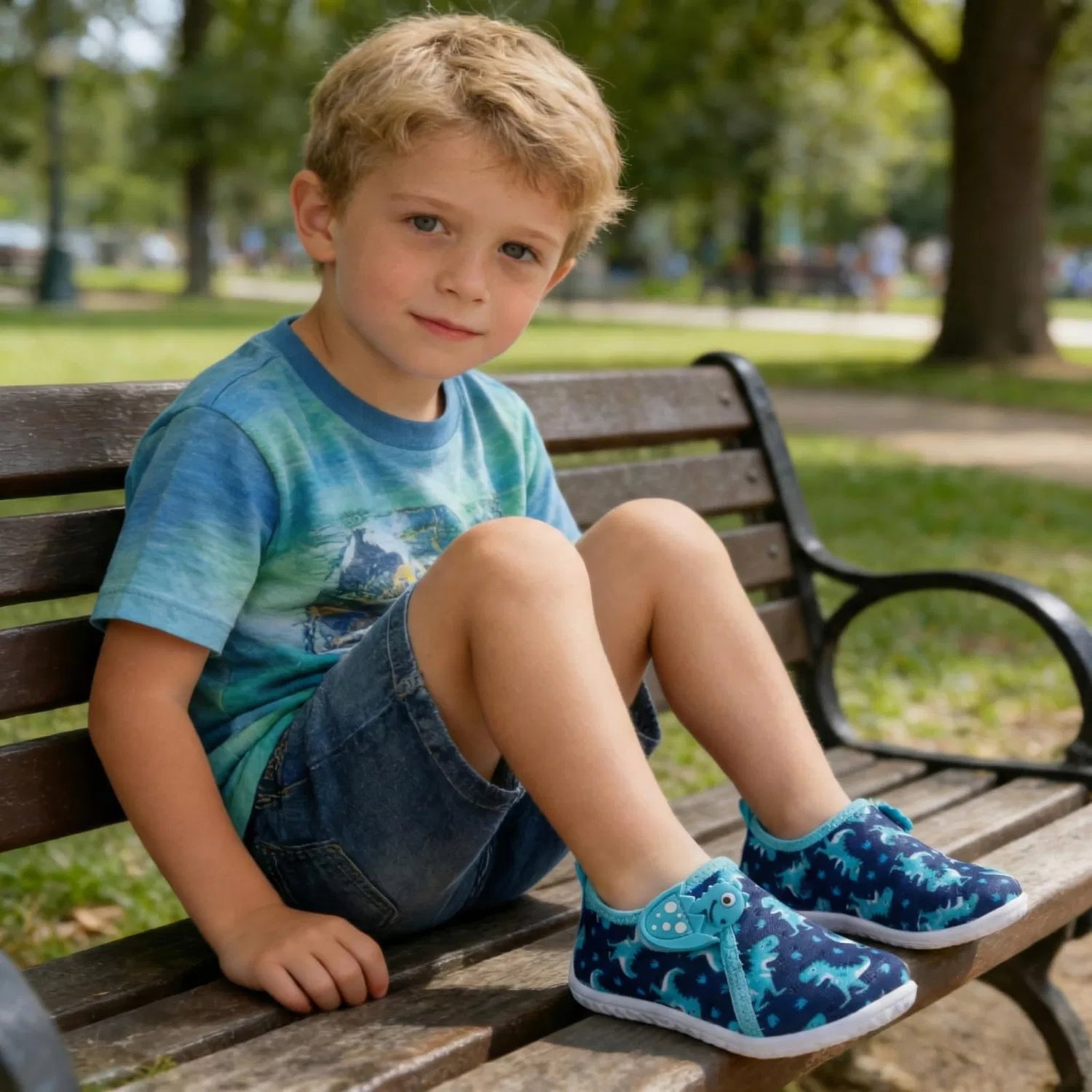 Детские водные туфли без застежки Dinosaur FEETCITY, Blue Dinosaur — фото 2