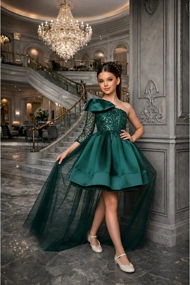 Детское платье для девочек с пайетками By Feyza Kids Collection, Green — фото 4