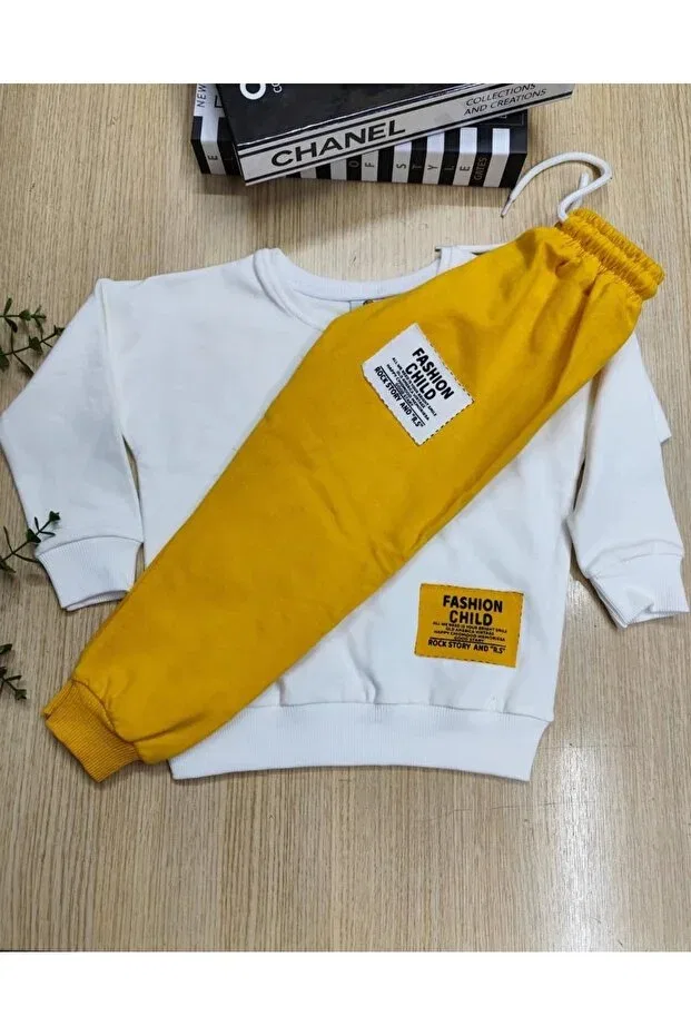Детский спортивный комплект для девочек с принтом Mgd, White-Yellow