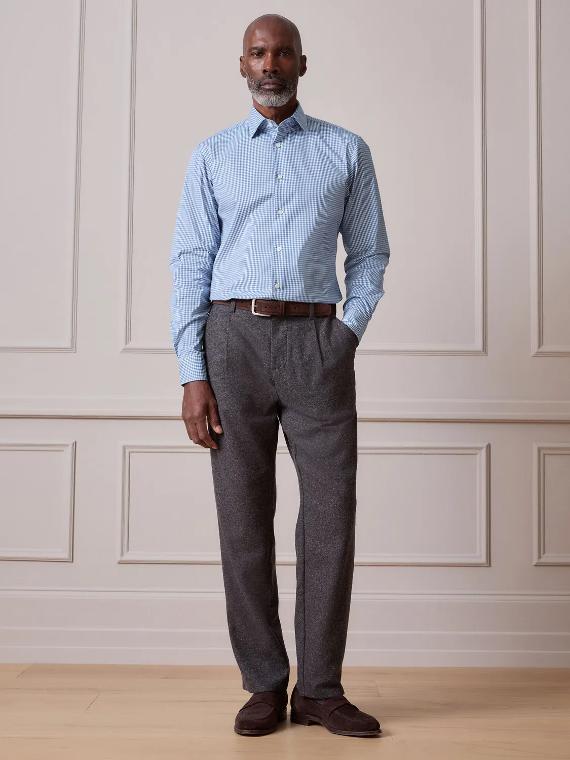 Рубашка с рисунком гингем Slim Fit Next, синяя гингем — фото 2