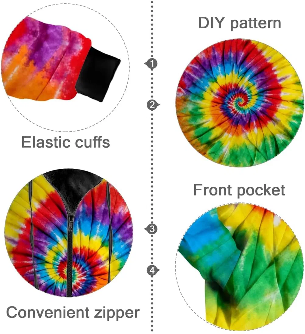 Женское мужское зимнее пальто с капюшоном, флисовой подкладкой и молнией, Tie Dye, 3213 Colorful Tie Dye — фото 2