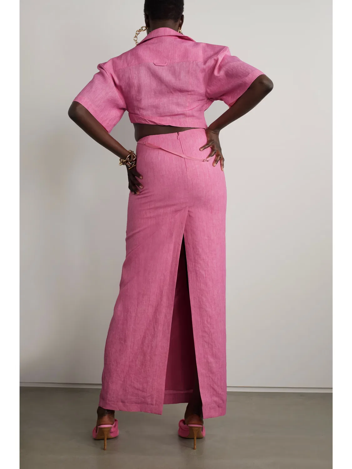 Длинная юбка из льна Novio Jacquemus, фуксия — фото 4