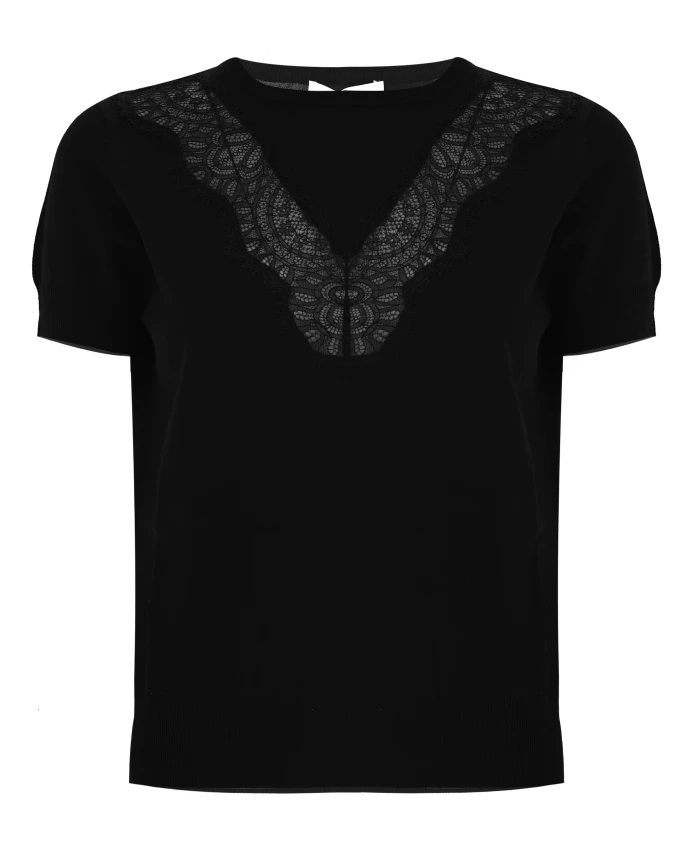 

Элегантная блузка с кружевной отделкой и короткими рукавами. Kocca, черный