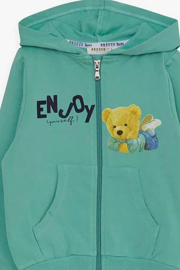 Детский комплект спортивного костюма для мальчиков с принтом Teddy Bear Printed Breeze, Mint Green — фото 3