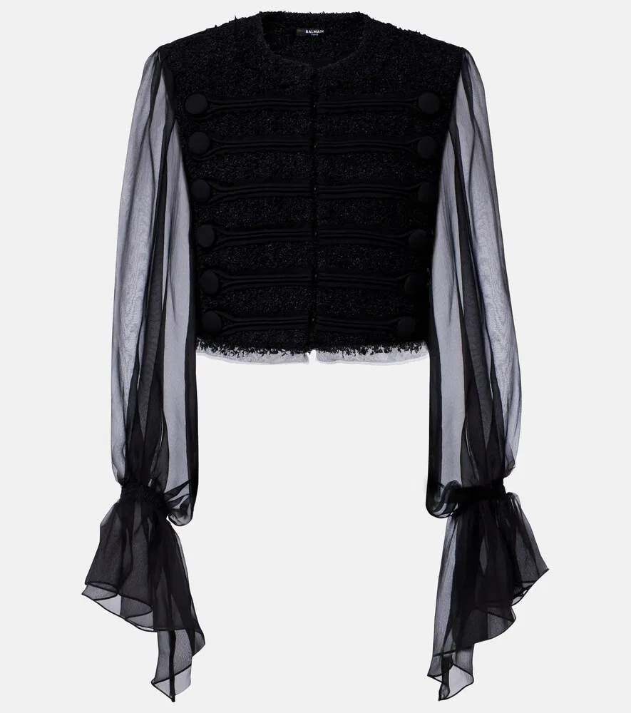 Блузка из букле с шелковой отделкой Balmain, черный
